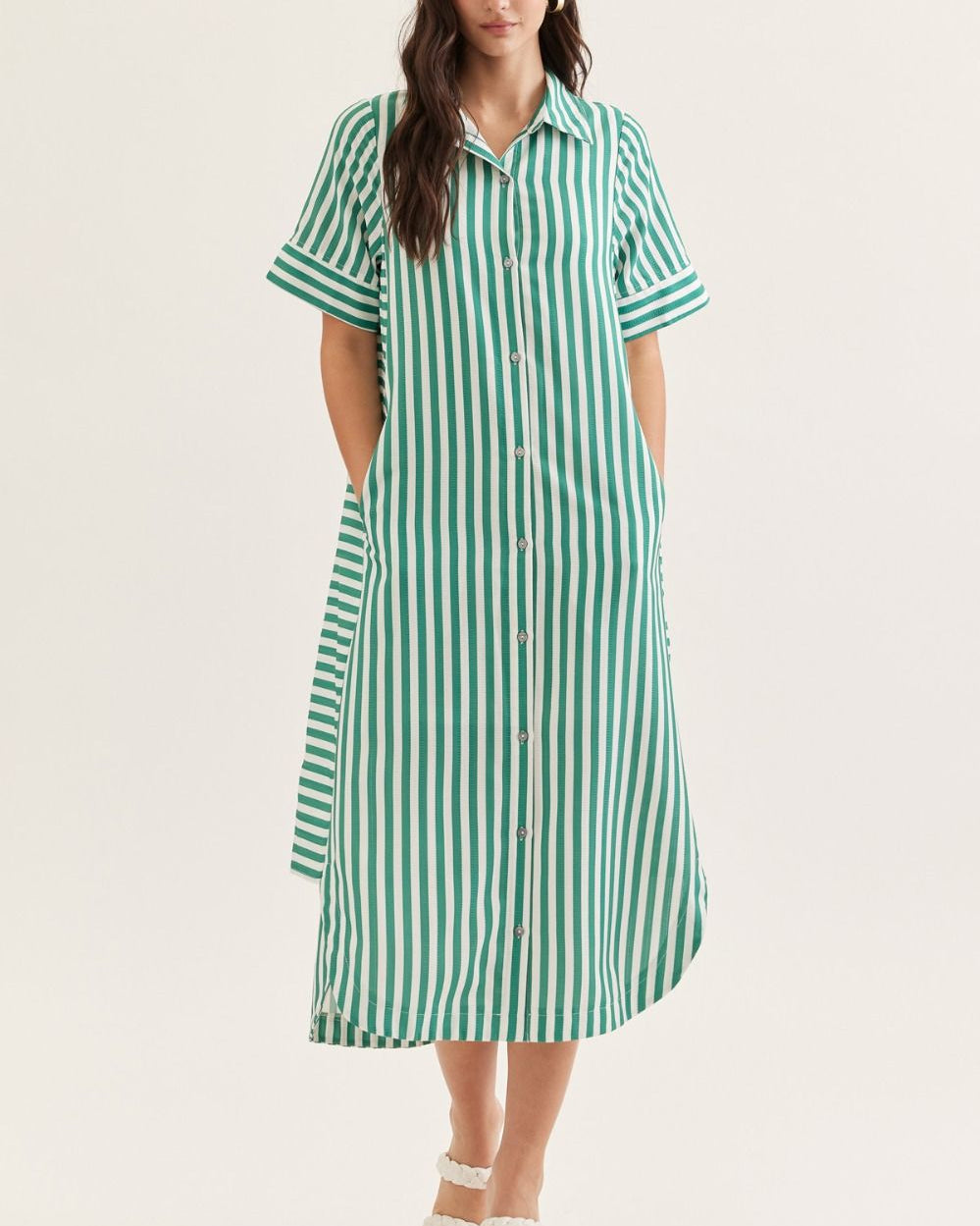striped short sleeve midi dress Evette Striped Short Sleeves Midi Dress BLUE/WHITE / L