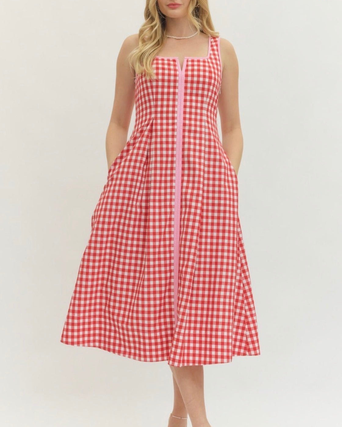 collectif red gingham dress Collectif 1950s Inspired Red Tartan Plaid Swing Dress, UK18 for Women