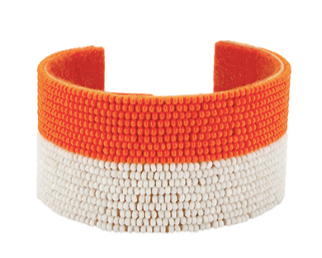 Orange/White Seed Bead Cuff Bracelet