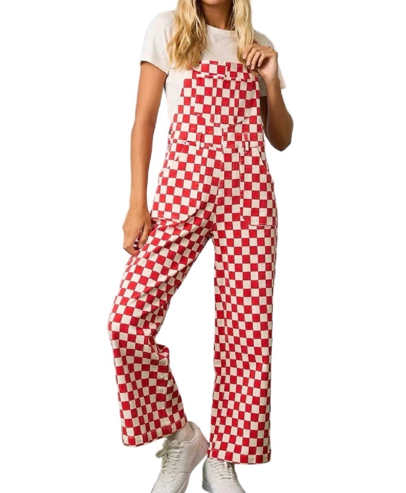 Checkerboard Overalls | Red + White – The Blue Hydrangea