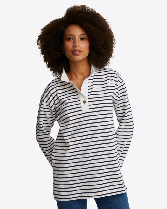 Gillian Long Sleeve Top in Cotton - Nautical Stripe