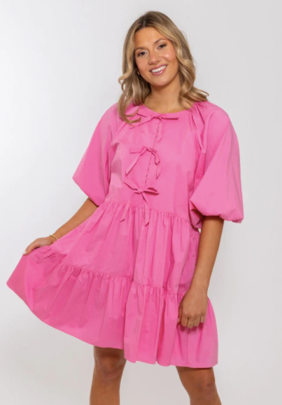 Bow Poplin Dress - Bubblegum