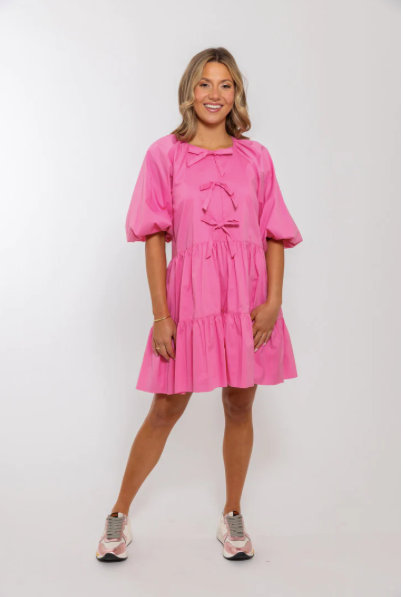 Bow Poplin Dress - Bubblegum