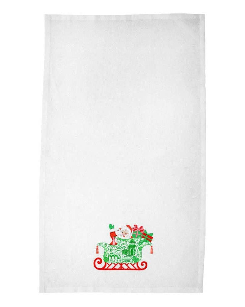 Chinoiserie Sleigh Ride Christmas Poly Twill Tea Towel