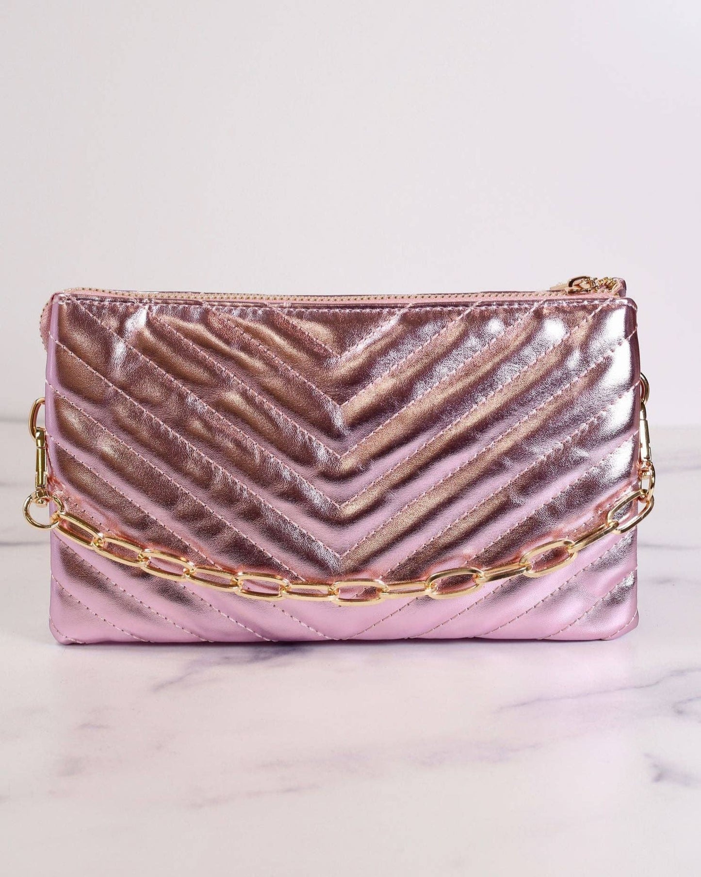 Sherman Quilted Crossbody METALLIC ROSE
