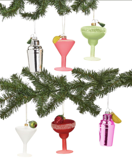COCKTAIL HOUR 24 PC ORNAMENT WITH GLASS CHARM