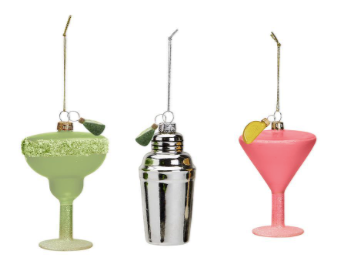 COCKTAIL HOUR 24 PC ORNAMENT WITH GLASS CHARM