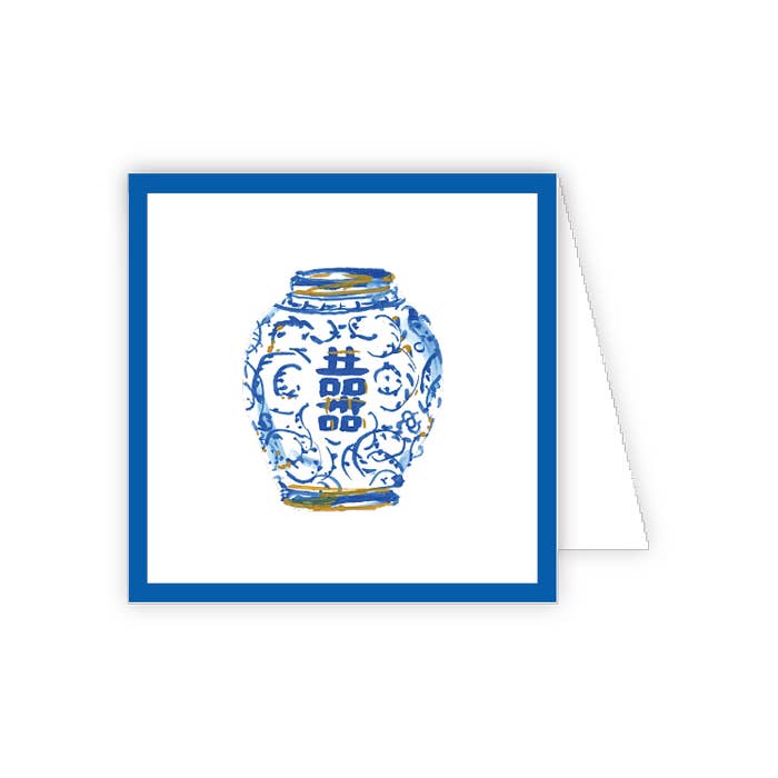 Blue Chinoiserie Jar with Navy Border Enclosure Card