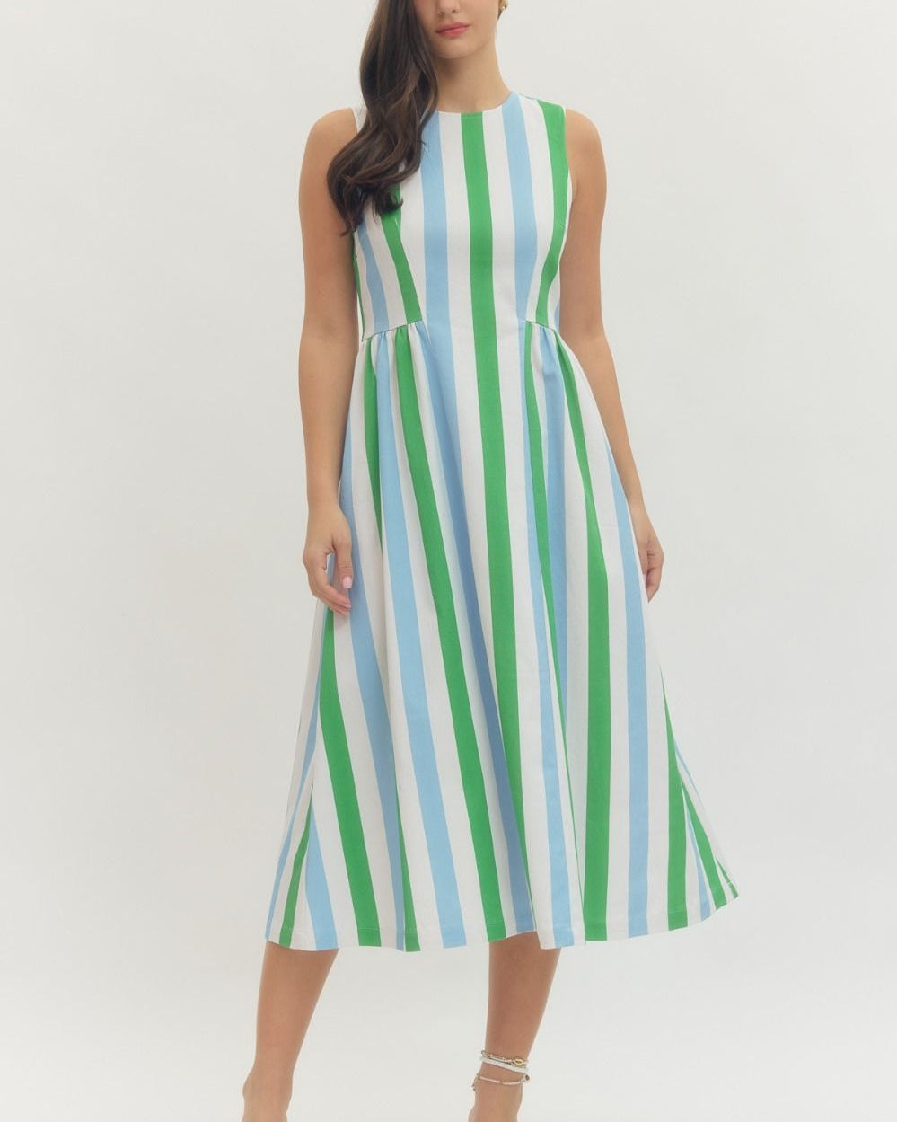 Blue & Green Striped Midi Dress Medium Blue & Green Striped Midi Dress Medium