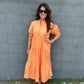 Orange Short Puff Sleeve Midi Dress