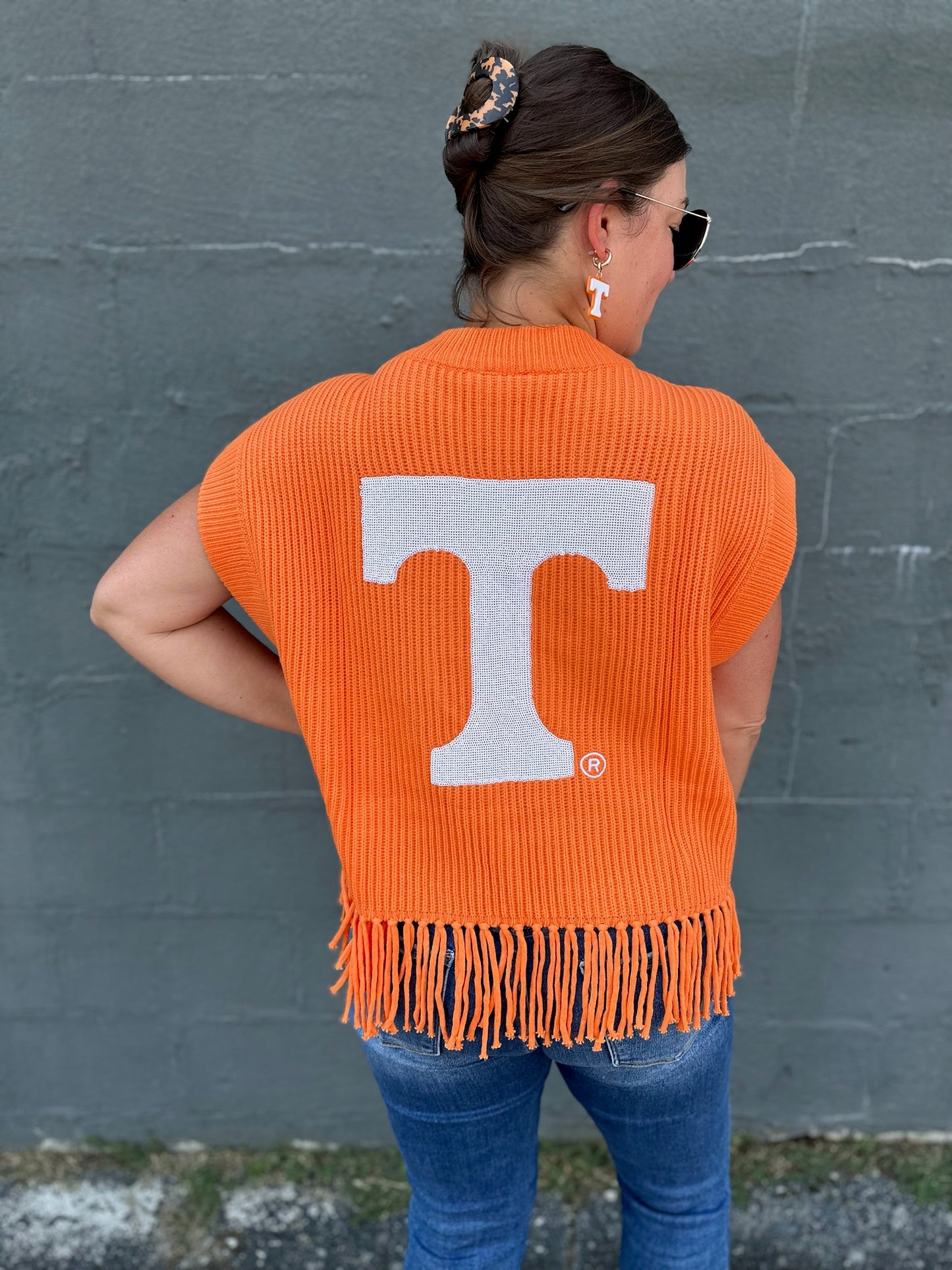 LICENSED-ORANGE GO VOLS FRINGE SWEATER VEST