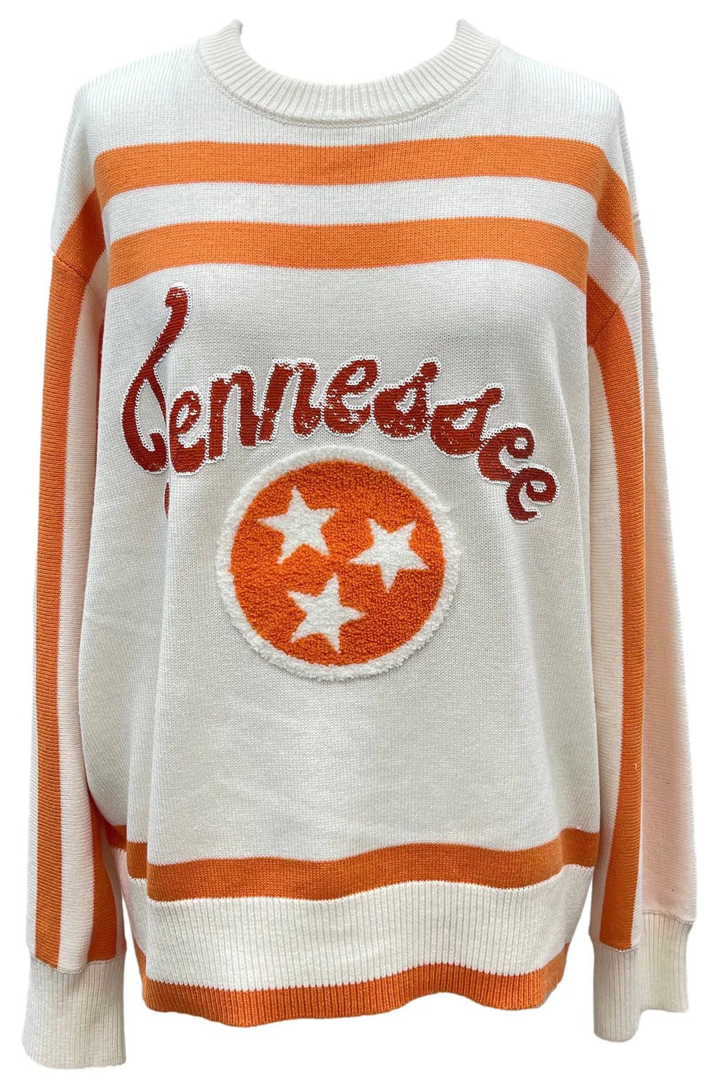 Licensed- Orange & White Tennessee Striped Long Sleeve Sweater