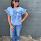 Baby Blue Ribbon Ruffle Sleeve Top