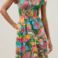 Lanai Multi Tropics Sunfire Smocked Bodice Tiered Midi Dress