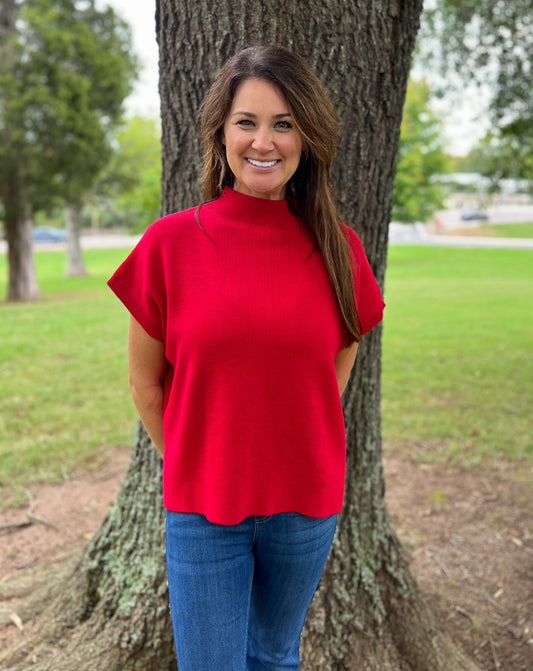 Red Dolman Sleeveless Sweater Vest