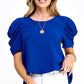 Pleated Puff Sleeve Solid Top - Royal
