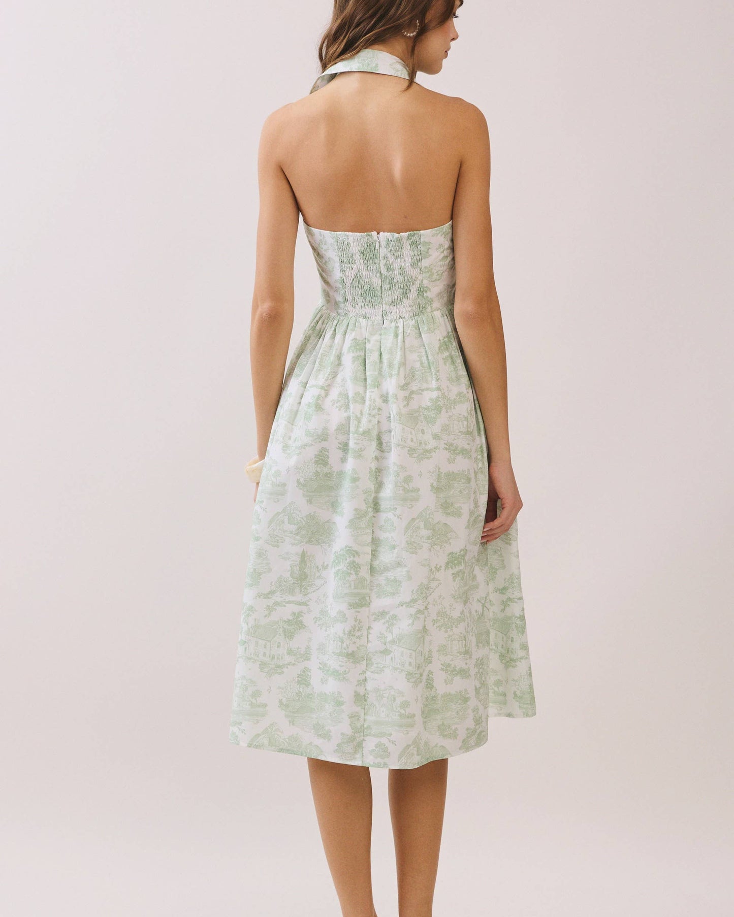 green toile dress Toile Smocked Halter Neck Dress