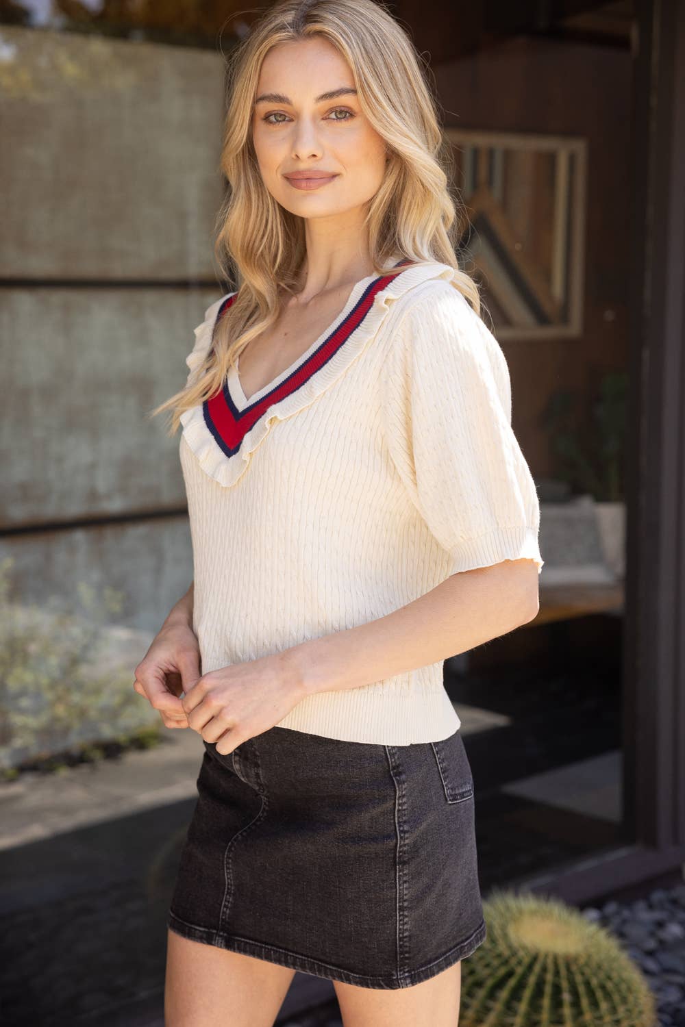 Multi Color Striped V Neck Sweater Top