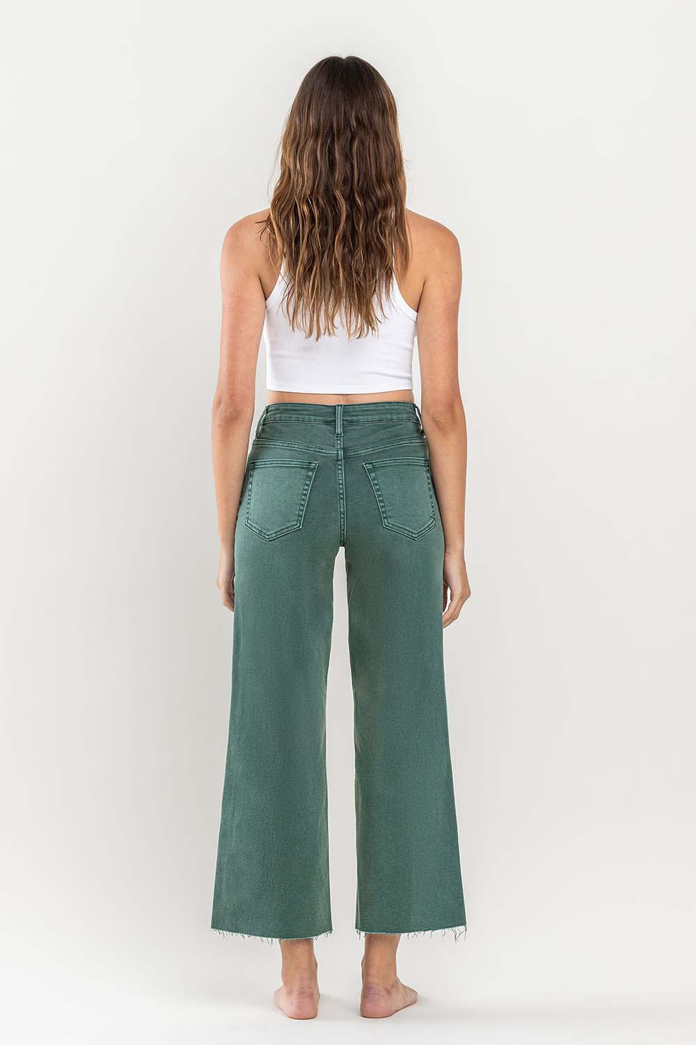 HIGH RISE CROP WIDE LEG JEANS - Mallard Green