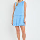 SLEEVELESS BLUE PLEATED MINI DRESS