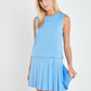 SLEEVELESS BLUE PLEATED MINI DRESS