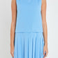 SLEEVELESS BLUE PLEATED MINI DRESS