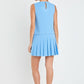 SLEEVELESS BLUE PLEATED MINI DRESS