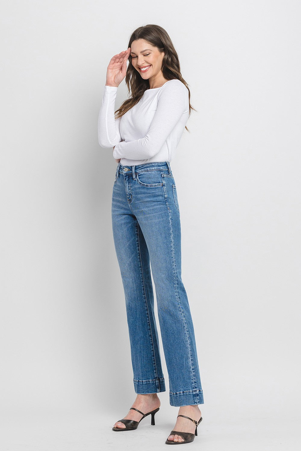 HIGH RISE TROUSER HEM RELAXED FLARE JEANS