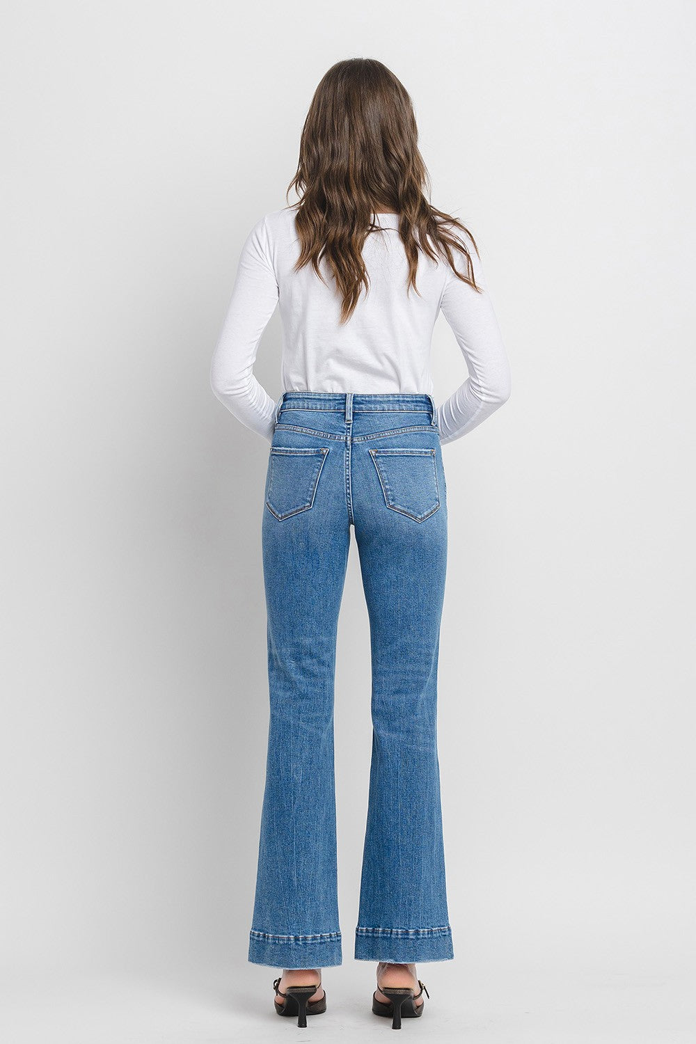 HIGH RISE TROUSER HEM RELAXED FLARE JEANS