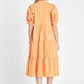 Orange Short Puff Sleeve Midi Dress