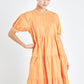 Orange Short Puff Sleeve Midi Dress