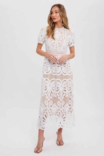 Ivory Crochet Lace Midi Dress