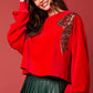 Christmas Bow Sequins Embroidery Sweatshirt