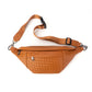 The Riley | Woven Leather Sling Bag: Light Gray