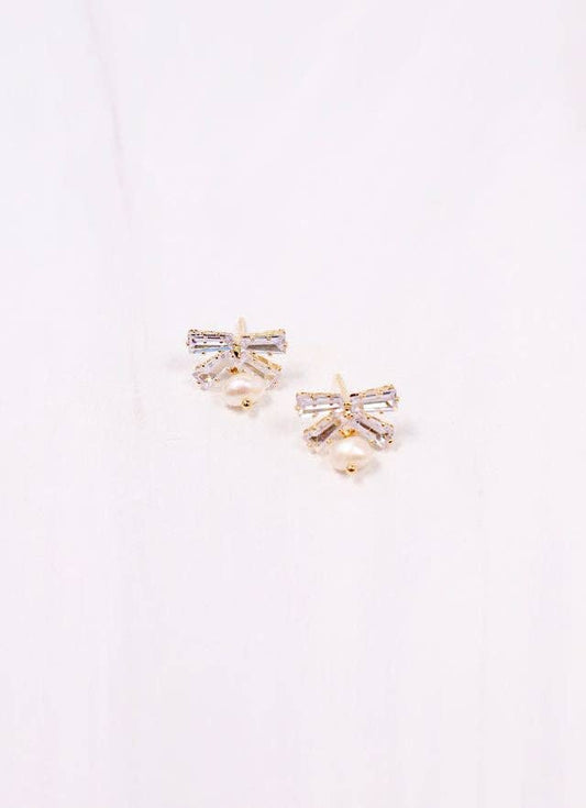 Conklin CZ Bow Earring with Pearl