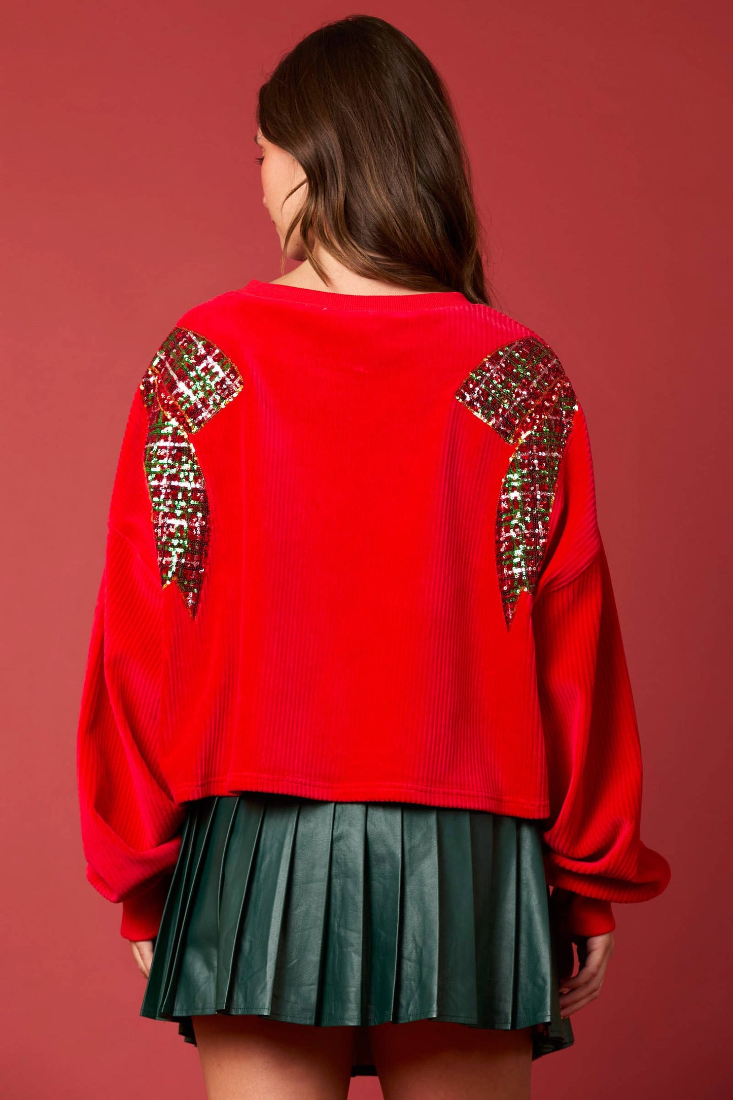 Christmas Bow Sequins Embroidery Sweatshirt