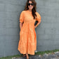 Orange Short Puff Sleeve Midi Dress