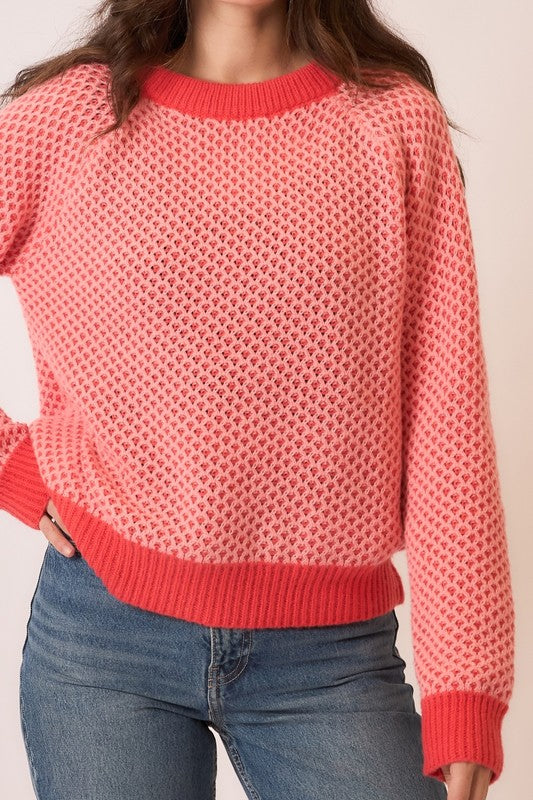 Coral Waffle Knit Sweater