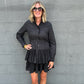 Black Long Sleeve Ruffle Button Down