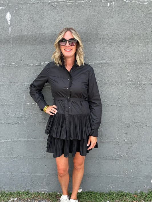 Black Long Sleeve Ruffle Button Downy