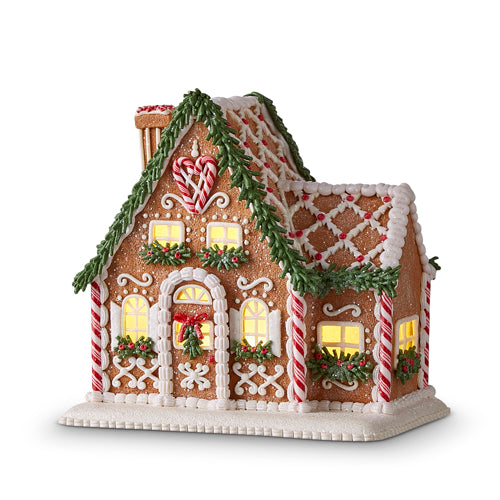 8.75" LIGHTED GINGERBREAD HOUSE WITH CHIMNEY