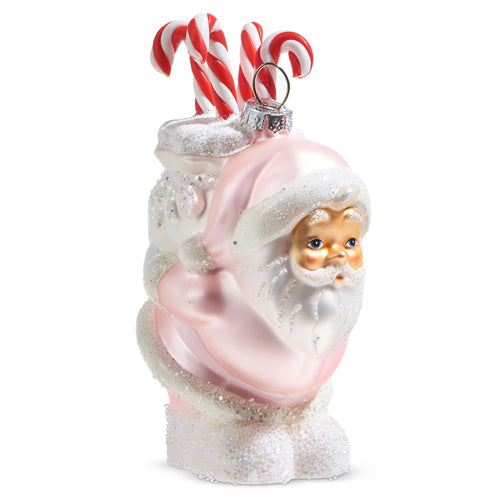 5" PINK SANTA WITH CANDY CANES ORNAMENT