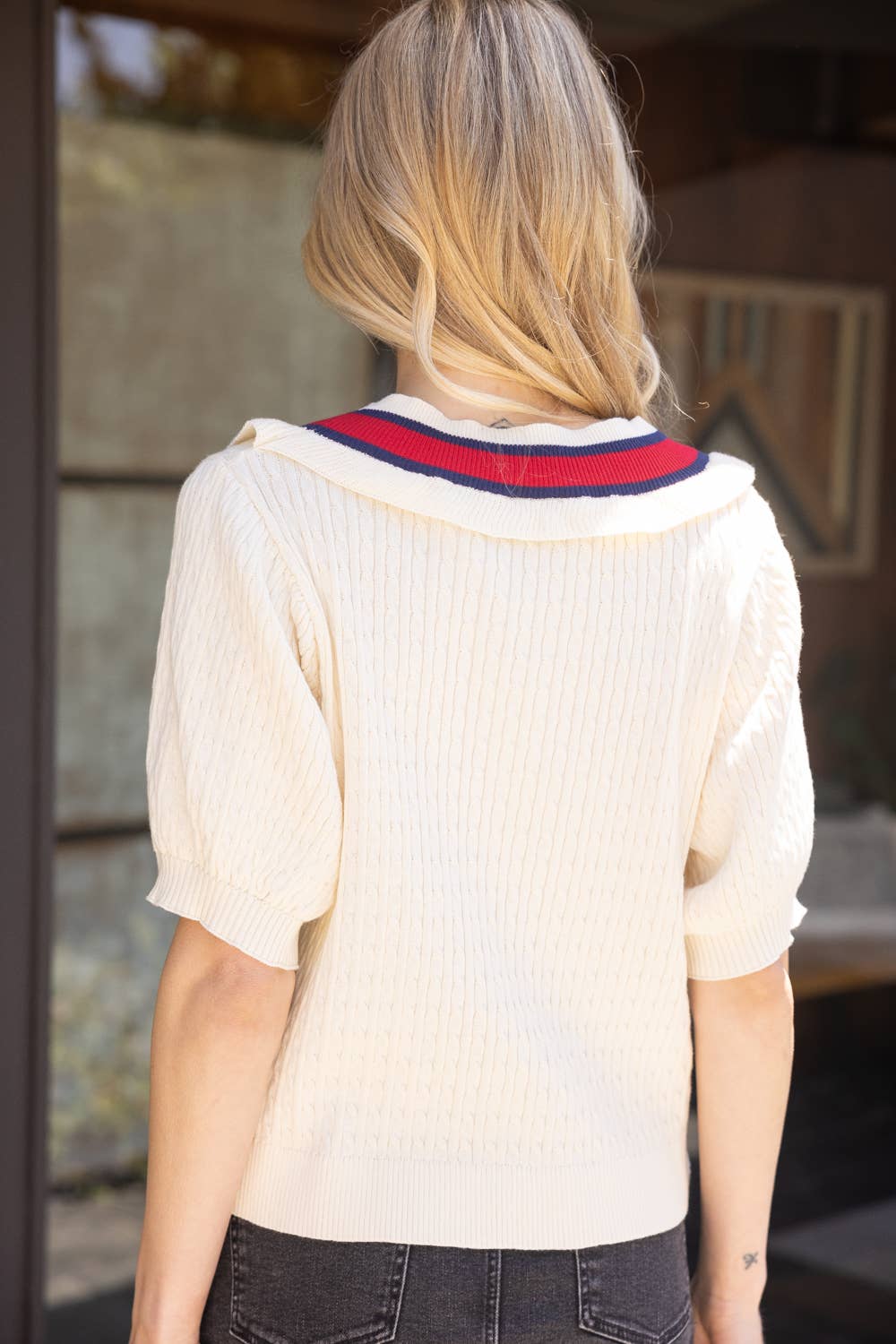 Multi Color Striped V Neck Sweater Top