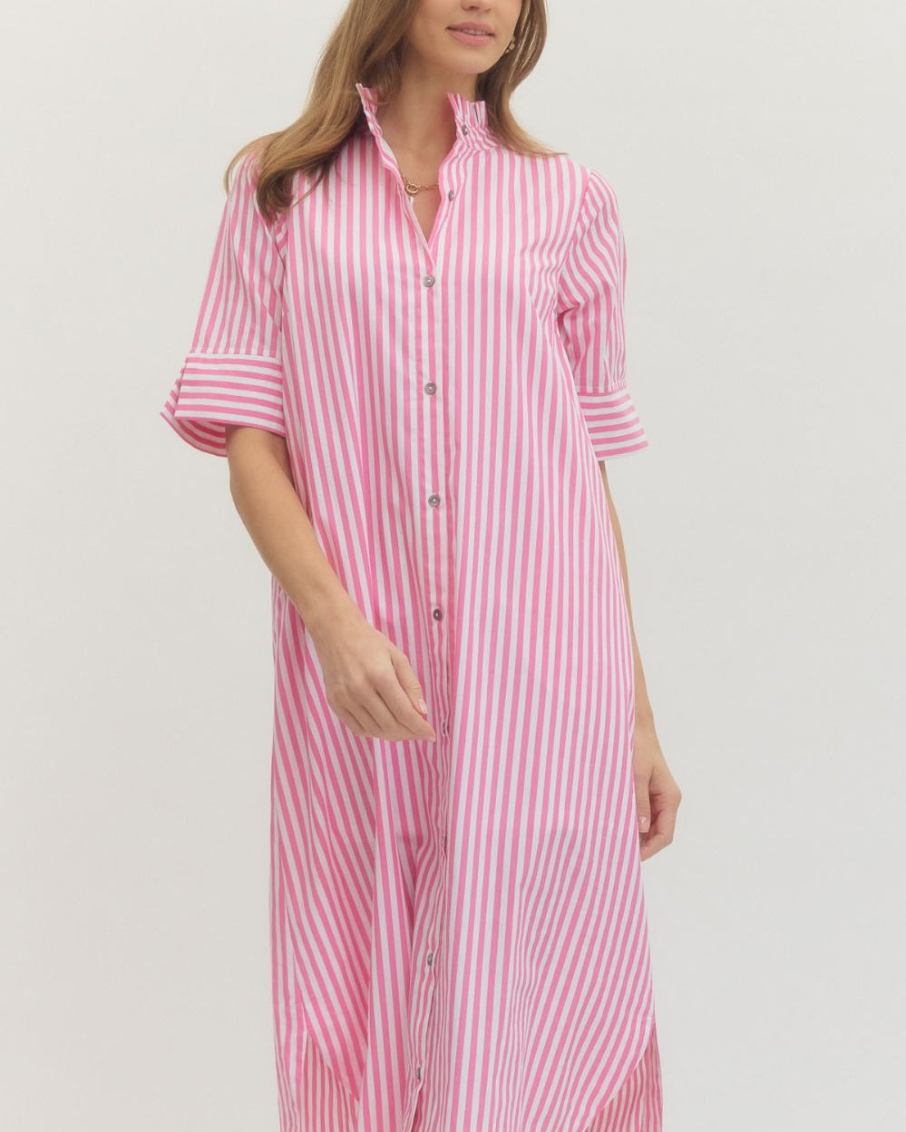 pink and white striped midi dress Women's All Smiles Pink & White Stripe Midi Dress | Size: S