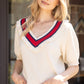 Multi Color Striped V Neck Sweater Top