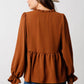 Notched Neck Long Sleeve Top