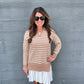 Striped Mixed Media Pleated - Tan/Ivory