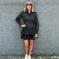 Black Long Sleeve Ruffle Button Down