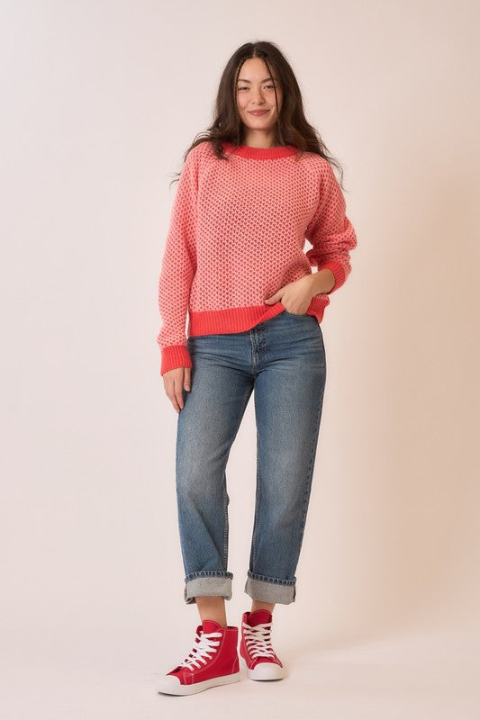 Coral Waffle Knit Sweater