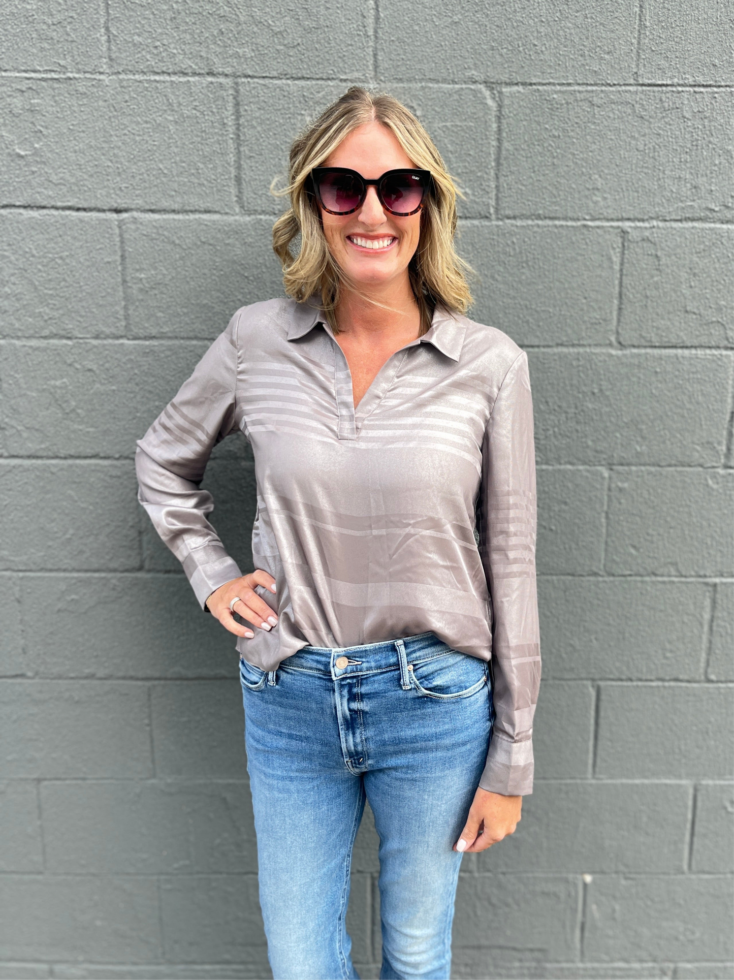 The Sarah Metallic Stripe Blouse